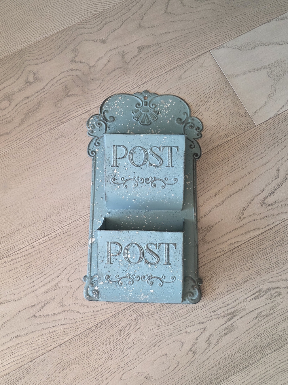 Decorative Blue Wall Mail Holder - Vintage Style POST